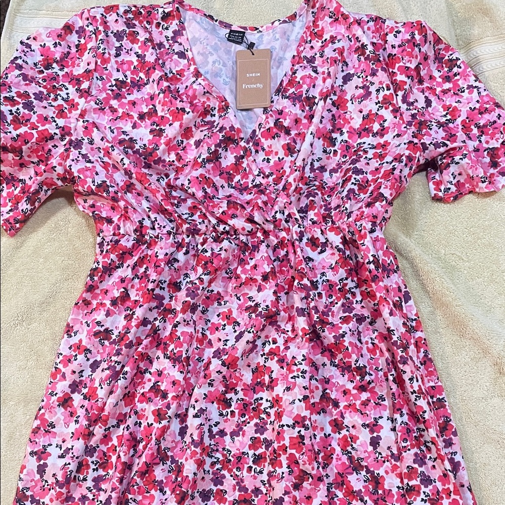 SHEIN Pink and Red Floral Top